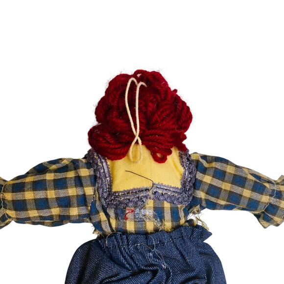 Vintage Handmade Raggedy Ann Rag Ornament Jean Denim 10 Inch - Picture 8 of 8